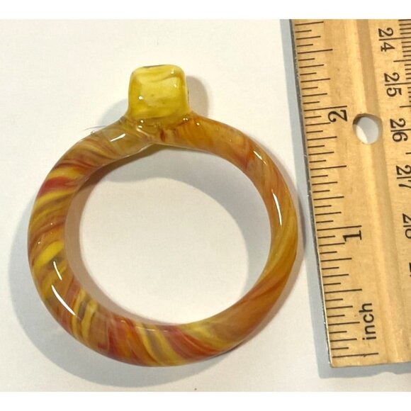Handcrafted Art Glass Ring and Pendant With Swirled Yellow & Orange Design - Picture 2 of 6
